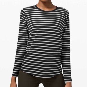 Lululemon Athletica Black and White Striped Long Sleeve Tee